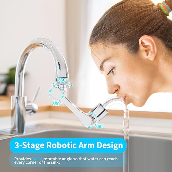 1080° Swivel Faucet Extender, Heavy Duty Rotating Sink Extension, Universal