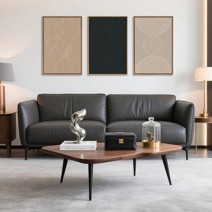 Ausril 3 Pcs Neutral Abstract Framed Wall Art, Mid Century Modern Canvas Wall Decor, Boho Geometric Line Wall Painting, Beige Minimalist Textured Art Print for Living Room Bedroom Office - 16x24inch