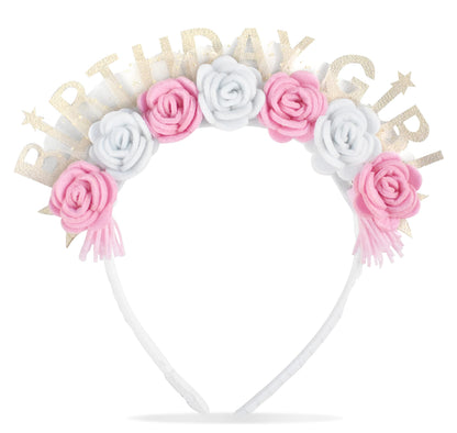 California Tot Kids' and Adults' Birthday Girl Daisy Floral Crown Birthday Girl Headband (Pink Birthday Girl)