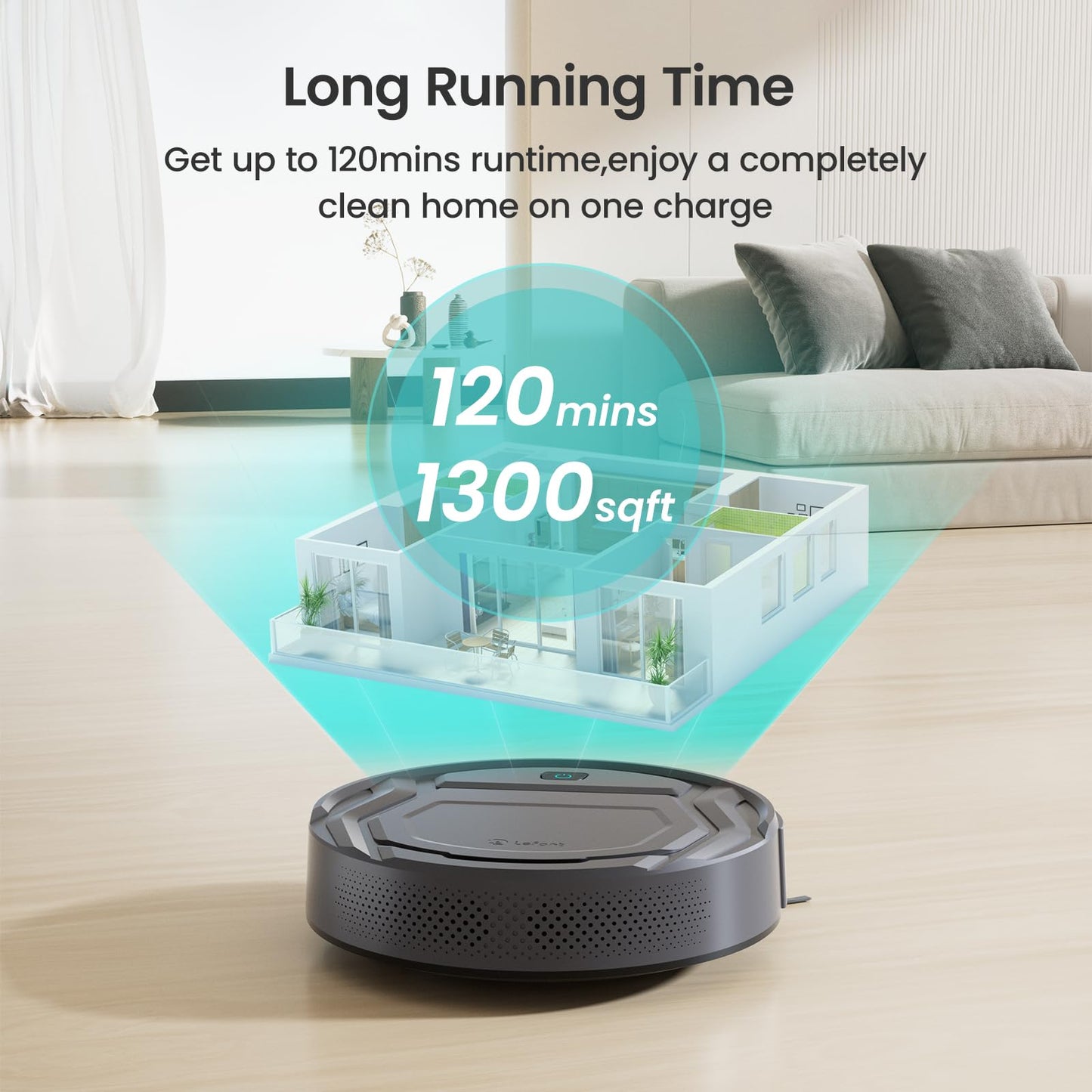 Lefant M210 Pro Robot Vacuum, Slim Quiet, 3 Adjustable Suction Levels, 6 Modes, Robot Vacuum Cleaner for Pet Hair, Hard Floors & Low Carpets, Self-Charging, WiFi/App/Alexa Control, Gray