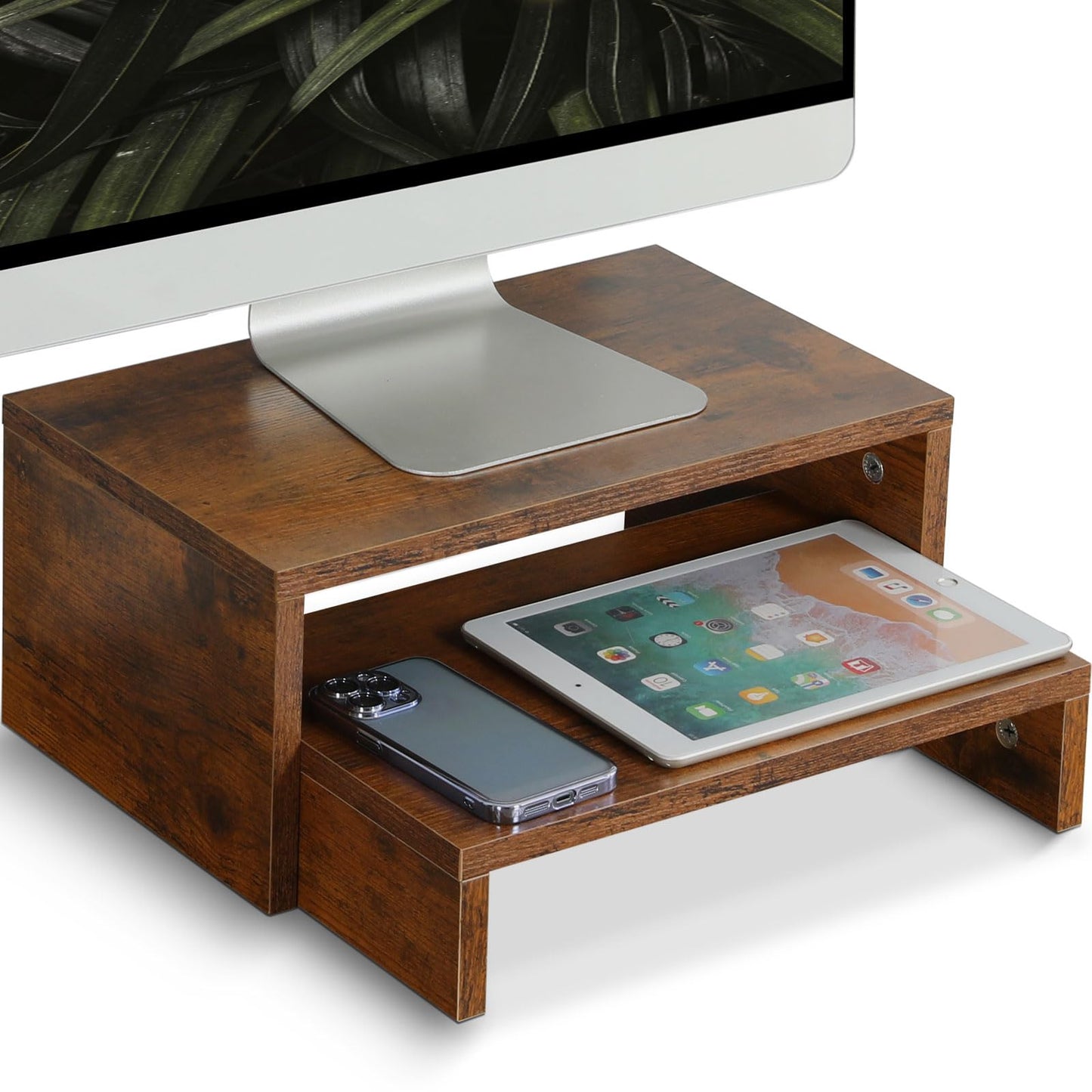 TEAMIX 14.2 inch + Riser-6.7 inch Monitor Stand TV/Screen/PC/Laptop Riser Computer Stand Desktop Shelf.