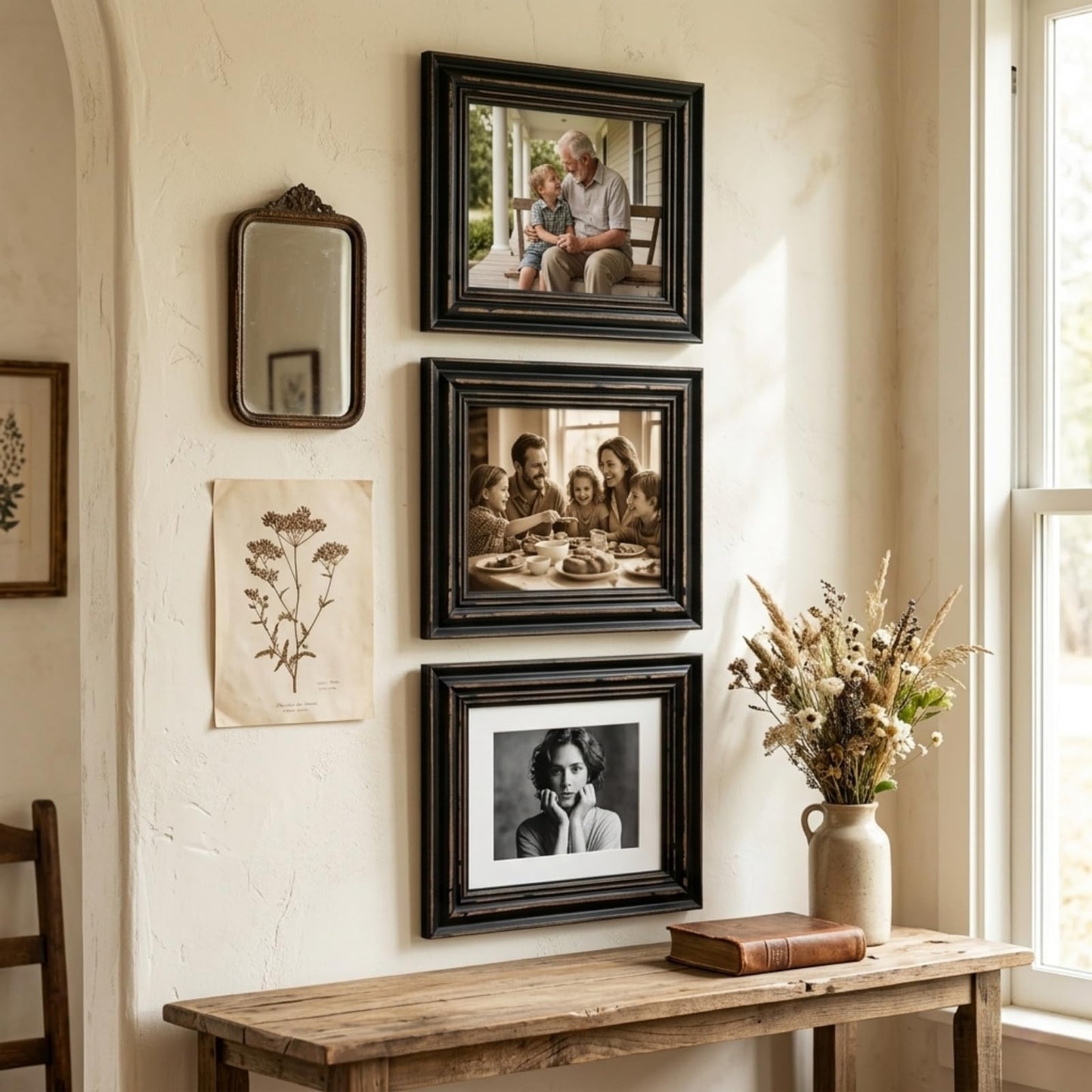 Bamber Wood 8x10 Picture Frames Set Black Rustic Wooden Vintage Retro Photo Frame for Wall and Tabletop Wedding Family, Pack of 3