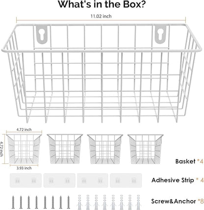MaraFansie Hanging Kitchen Baskets Wire Storage Basket Adhesive and Screws