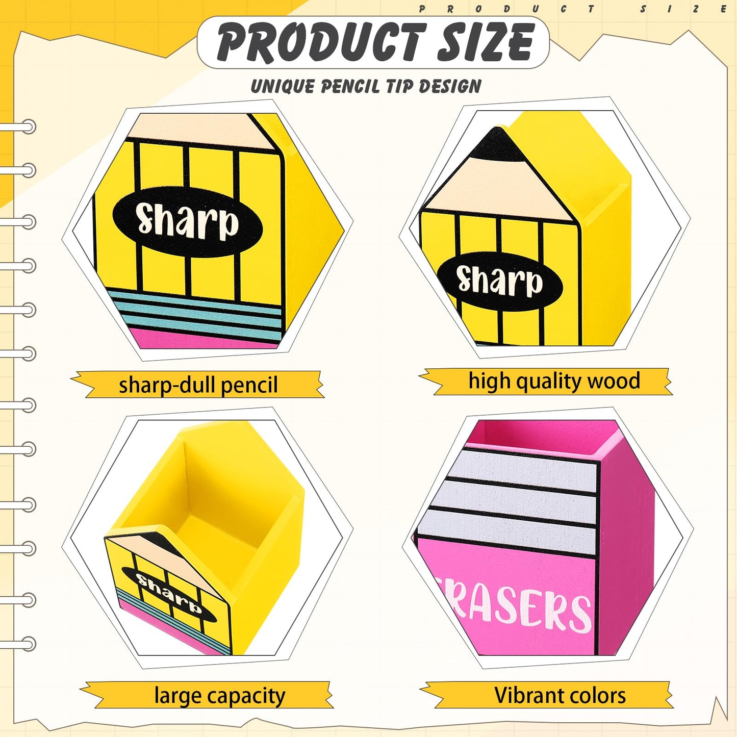 Gilprop 3 Pcs Sharp and Dull Pencil Holder for Classroom Eraser Buckets Wooden Shaped Pencil Dispenser Finished Pen Holder No DIY for Back to School Teachers Classroom Management(Plain)