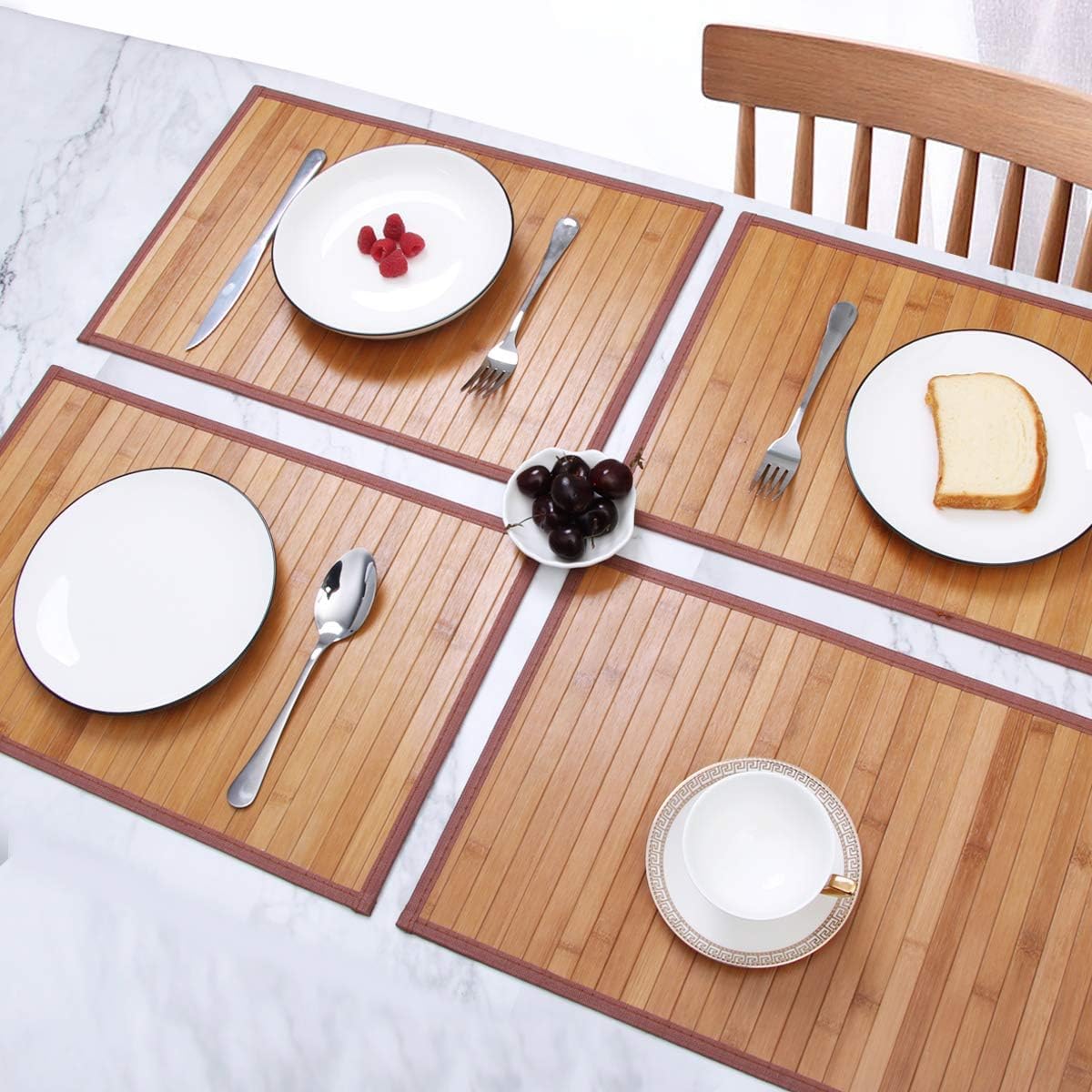 Bamboo Placemats Set of 4, Heat Resistant Place Mats for Dining Table, Durable Bamboo Table Mats, Stain Resistant & Easy Clean Placemats for Kitchen, Indoor/Outdoor Use 11.5 x 17.5 Inch