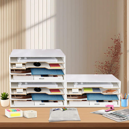 Timisea Construction Paper Organizer16 x13,Larger Size Wooden Literature Organizer,4Tier Desk File Organizer with Adjustable Shelves,Stackable Scrapbook Paper Storage Cube for Home Office Classroom