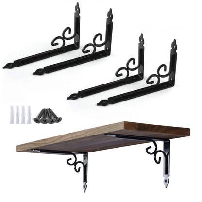OVOV Shelf Brackets 4 Pcs Heavy Duty Decorative 8 Inch Black Right Angle Shelving Brackets Wall Mounted Shelf Supports for DIY Home Kitchen Living Room
