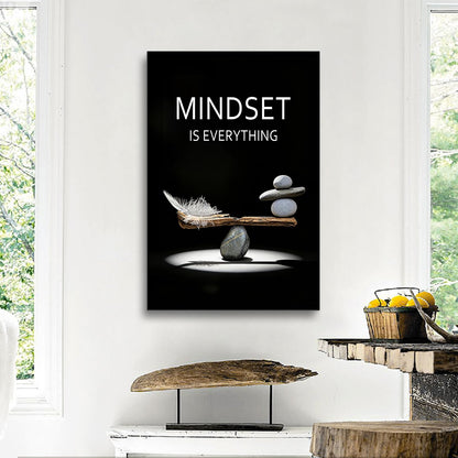 YSPCSUN Mindset Is Everything Wall Art Motivational Quotes Canvas Pictures Large Inspirational Posters For Living Room Framed Zen Balance Stones And Feather Office Decor Artwork 36x24 Inch