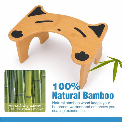 Bamboo Foldable Toilet Stool, 7 Inch Poop Stool for Adults, Non-Slip Squatting Bathroom Stool, Space Saving Potty Stool for Standard Toilets