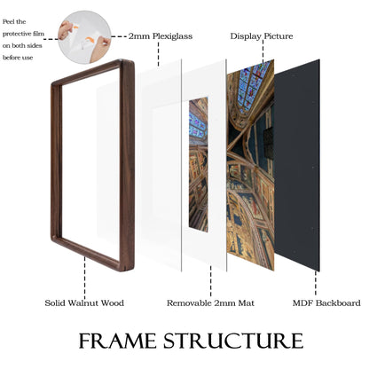 Husteria 11x14 Frame, Solid Walnut Wood Poster Frame with Mat for 8x10 or 11x14 without Mat, Rounded Corner Walnut Wooden Frame, Gallery Wall Frames for Art, Horizontal or Vertical Wall Mounting