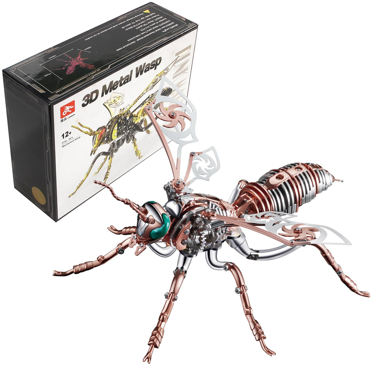 3D Metal Wasp Puzzles for Adults Model Kits Mechanical Puzzle Building Blocks, Difficult DIY Assembly for Men (Steel+Rose Gold)