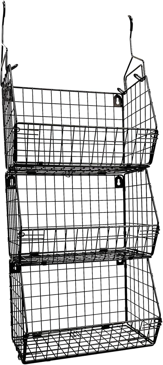 3 Tier Hanging Foldable Wire Baskets Closet Organizer Clothes Shelves