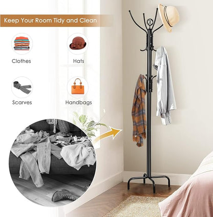 Tangkula Coat Rack Freestanding, 78 Inch Heavy Duty Metal Coat Tree, Free Standing Entryway Hat Coat Jacket Umbrella Holder, Clothes Hanger with Base Coat Rack Stand Black