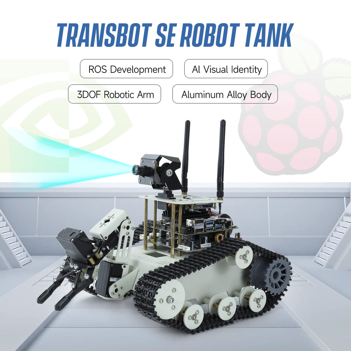 Yahboom Tank Chassis Roboict Kit AI Camera DIY Programmable Project ROS Starter for Jetson Nano Recognition|Tracking|OpenCV|MediaPipe Teens Adults (Transbot-SE with Nano)