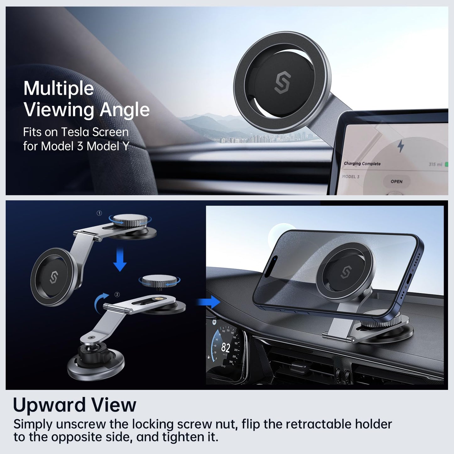 SYNCWIRE Fits MagSafe Car Mount for Universal Dashboard, Tesla Screen, Magnetic Phone Holder for Car, Foldable Aluminum Alloy Arm, Super Stable Car Mount for iPhone 16 Pro Max 15 14 13 12&All Phones