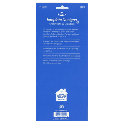 ALVIN, TD1151, Architects & Builders Template, Drawing and Drafting Tool for Artists, Architects, Design and Drafting, 5.25 x 9.25 Inches