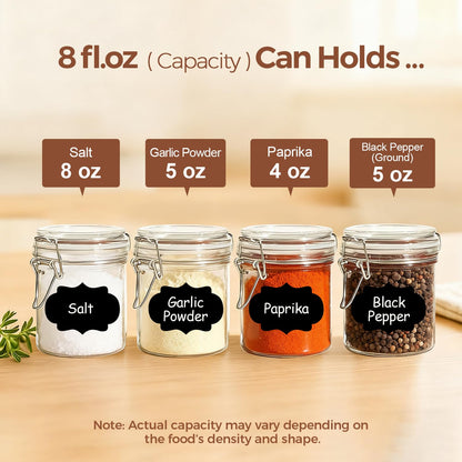 ComSaf 8oz Glass Jars with Airtight Lids (Value Pack of 12), Bulk Cylindrical Jelly Jars for Complete Pantry Organization, 240ml Small Canisters for Sourdough Discard, Spices, Crafts & More