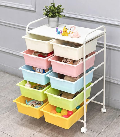 Ytaoka 10 Drawers Rolling Storage Cart, Plastic Drawer Cart with Metal Frame, Multipurpose Art Craft Cart Organizer with Wheels, Utility Cart with Drawers for Home, Office, School, Multicolor