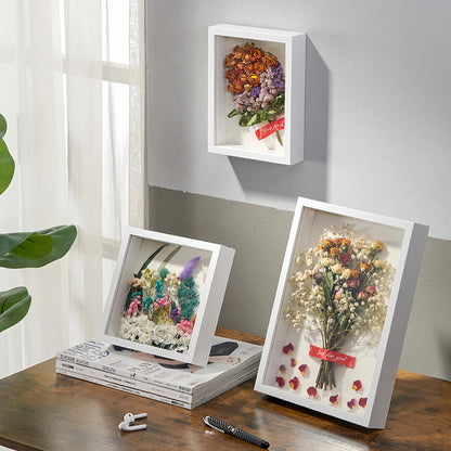 CROISSANT 2 Pack 6x8 Shadow Box Frame, HD Glass White MDF Wooden Frames for Flower Pressing, Seashell Display Box, Pet Memorial Shadow Box (2pcs 6X8)