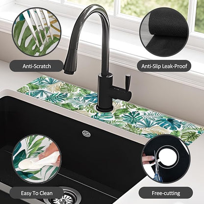 24" X 5.5" Kitchen Sink Splash Guard Faucet Mat Leaf Super Absorbent Fast