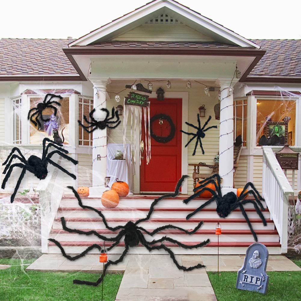 ESSENSON Halloween Spider Decorations, 6 PCS Scary Giant Spiders Set