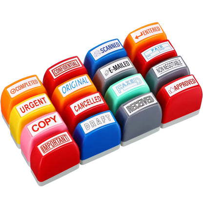 Crtiin 16 Pcs Office Stamp Set Message Self Inking Rubber Stamp Set for Office Stamps Completed Faxed Scanned Stamps for Message Supplies(Mixed Colors)