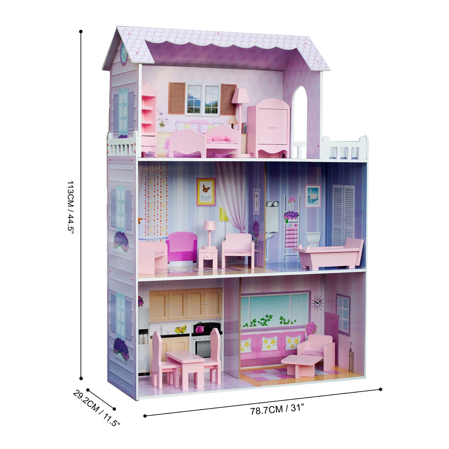 Teamson Kids Olivia's Little World Dreamland Tiffany Dollhouse with 12 Accessories, Pink/Purple