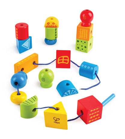 Hape String Shapes Wooden Toy Blocks in 32 Pieces, 3+ Years, Water Based Paint, String