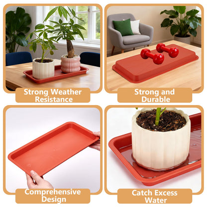 INTERWARM 16 Pack Rectangular Plastic Plant Saucers Tray Bulk, 13x6.7Inch Large Plastic Plant Drip Trays Flower Pot Drip Trays for Indoor and Outdoor No Holes Window Shelf, Indian Red