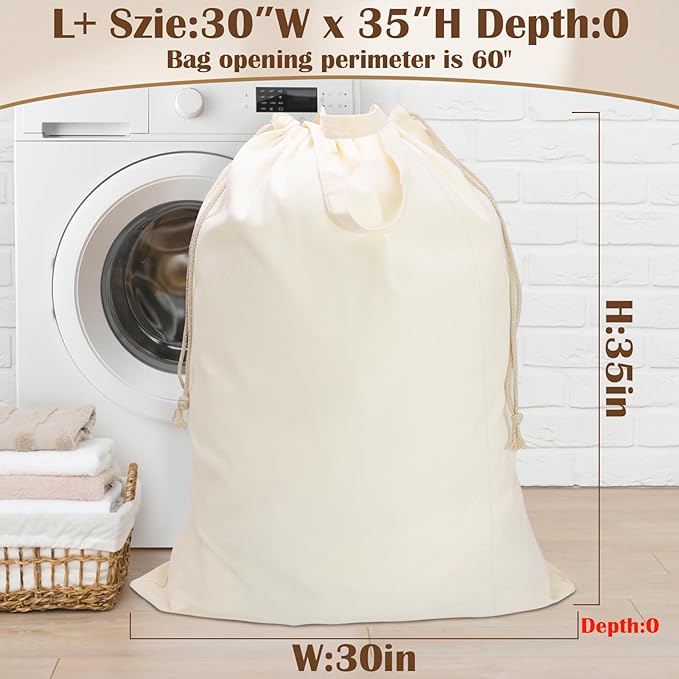 Canvas Laundry Bag with Handles & Drawstring Closure 30”Wx35"H, Thick Canvas