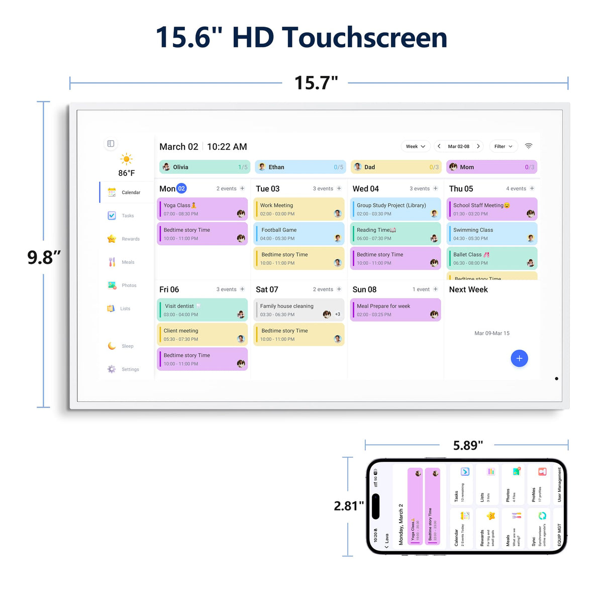 Digital Calendar, 15.6 Inch Wall Planner Electronic Calendar & Chore Chart, Smart Touchscreen Interactive Display for Family Schedules, Great for Organizing Your Routines, Wall & Desk Mountable