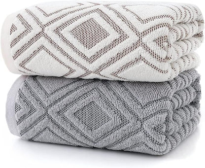 Pidada Bath Towel Diamond Pattern 100% Cotton Absorbent Soft Decorative Towel
