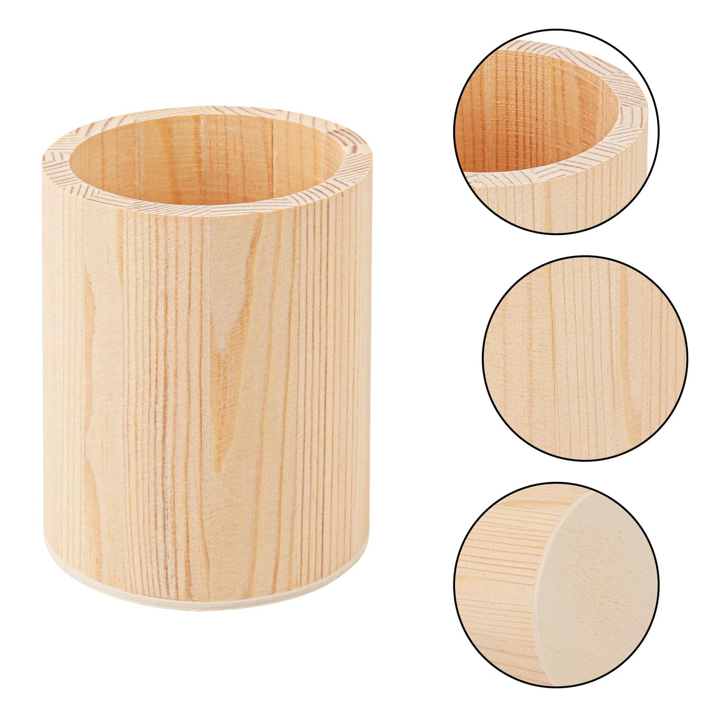 IHDYPPEW 18 Pack Round Unfinished Wooden Pencil Holder, 3 x 3 x 4 Inch Wood Pencil Cup Holder, Wood Crafts Pencil Cup for Desk, Office, DIY Project