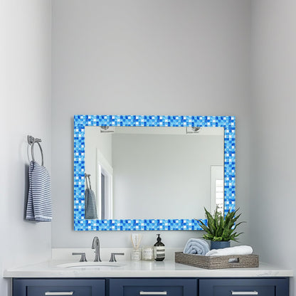 HOMETITUTE Wallpaper Border Peel and Stick Wall Border 4x196 Inch Blue Mosaic Tile Wallpaper Trim Decorative Accent Strip for Bathroom Kitchen Mirror Frame Wall Décor