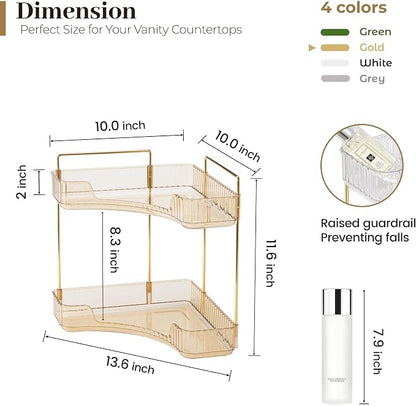 Aveniee Corner Bathroom Counter Organizer, Bathroom Countertop Shelf Makeup Organizer for Vanity Perfume Tray for Corner Storage (2 Tiers, Gold)