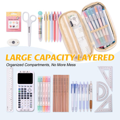 EASTHILL Big Capacity Pencil Pen Case Office College School Large Storage High Capacity Bag Pouch Holder Box Organizer Light Blue
