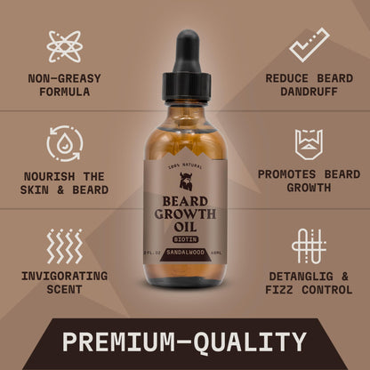 Striking Viking Beard Oil with Biotin for Men - 2 Fl Oz, 1 Pack, Sandalwood - Thickening & Conditioning Beard Growth Oil & Serum with Argan & Jojoba for Hydrated Facial Hair