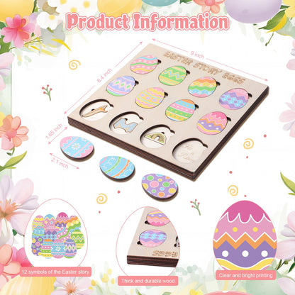 Ceenna Resurrection Easter Story Game with Wooden Board, 12 Egg Cards, 11 Symbolic Puzzle, 12 Plastic Eggs, Interactive Resurrection Learning Activity for Kids Multi-layer Faith Based Easter Gift Set