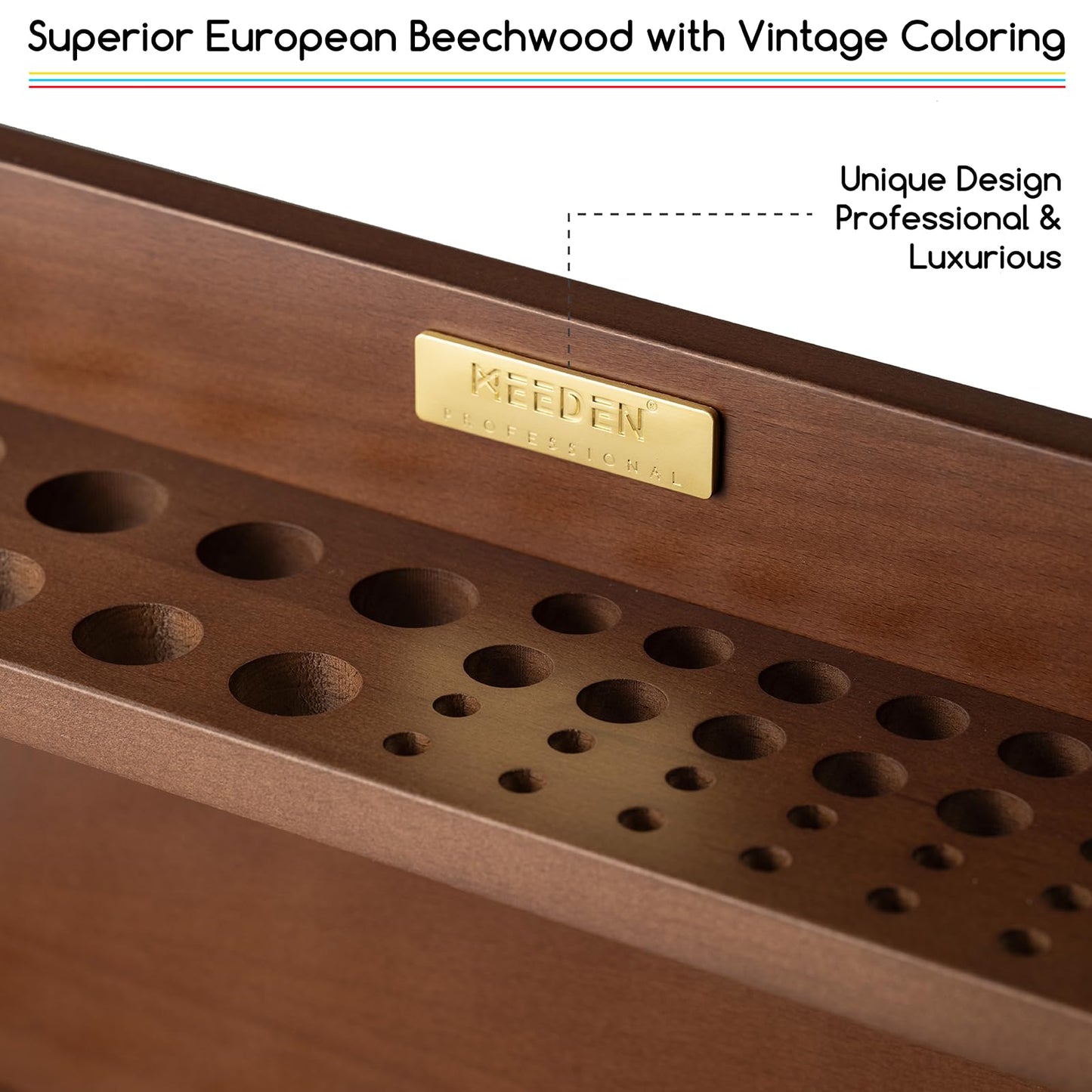 MEEDEN PRO Paint Brush Holder - 2 Tier Wooden Paint Brush Organizer - Large Capacity Art Supply Storage for Desk, Crafts