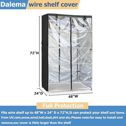 Waterproof Shelf Cover,Outdoor 600D Heavy Duty Dustproof Storage Shelves Cover,48''x24''x72'' Shelf Covers for Wire Shelving with Zippers,Storage Rack Covers with Clear Front