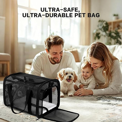 Dog Carrier Pet Carrier for Small Medium Cats Dogs Puppies up to 16 Lbs, TSA Airline Approved, Soft Sided, Collapsible Cat Bag Carrrier (Black, 17 * 11 * 11)