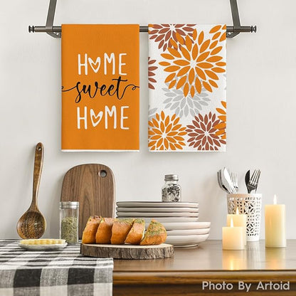 Artoid Mode Orange Stripes Home Sweet Home Boho Kitchen Towels Dish Towels