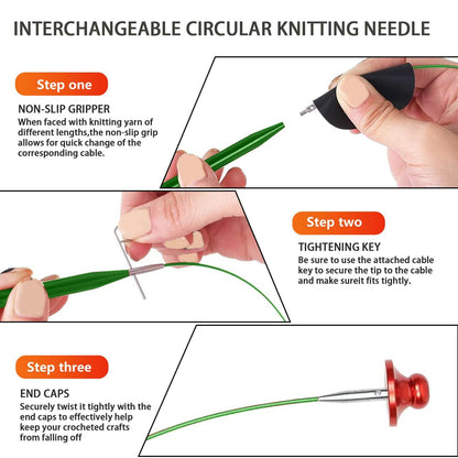Hzkokon Knitting Needles Set Interchangeable Aluminum Circular Knitting Needles Set 13 Pairs of 4 Inch Premium Aluminum Needles & Accessories Green