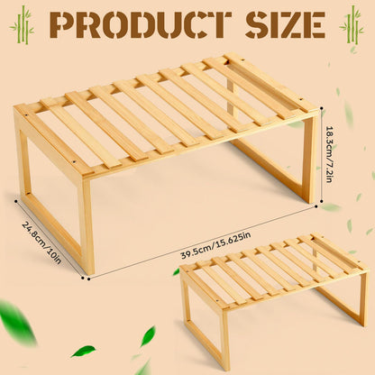 BrightRow 2 Pcs Kitchen Cabinet Organizer Bamboo Bookshelf Bamboo Kitchen Shelves, Cabinet Shelf Organizer, Storage Shelves for Pantry Bathroom Dining Room Study Laundry