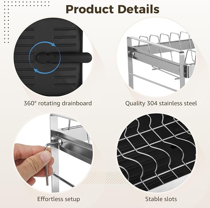 OMISTAR 2 Tier Dish Drying Rack, Large Dish Rack for Kitchen Counter, Stainless Steel Dish Rack with Drainboard and Utensil Holder, Cup Holder, Cutting Board Holder