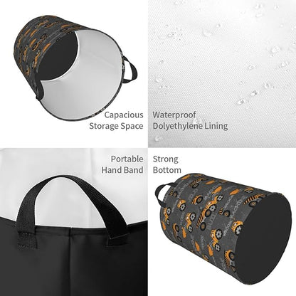 Cute Excavator Engineering Vehicle Laundry Hamper Bag