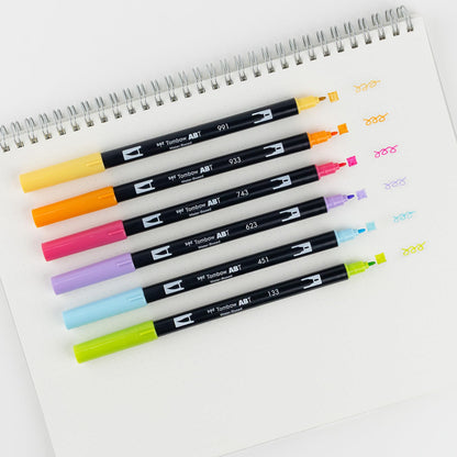 Tombow 56240 Dual Brush Pen Art Markers, Yay Sorbet, 6-Pack. Blendable, Brush and Fine Tip Markers