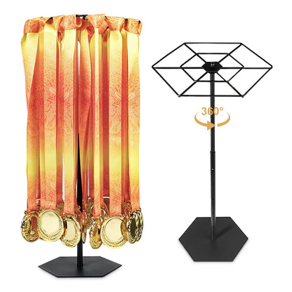 Rotating Medal Hanger Display Stand, Rotatable Medal Holder for Sports Award. Adjustable Metal Rack Perfect for Basketball, Running, Gymnastics, Soccer Race Medals. Showcase 45+ Medals on Table top!