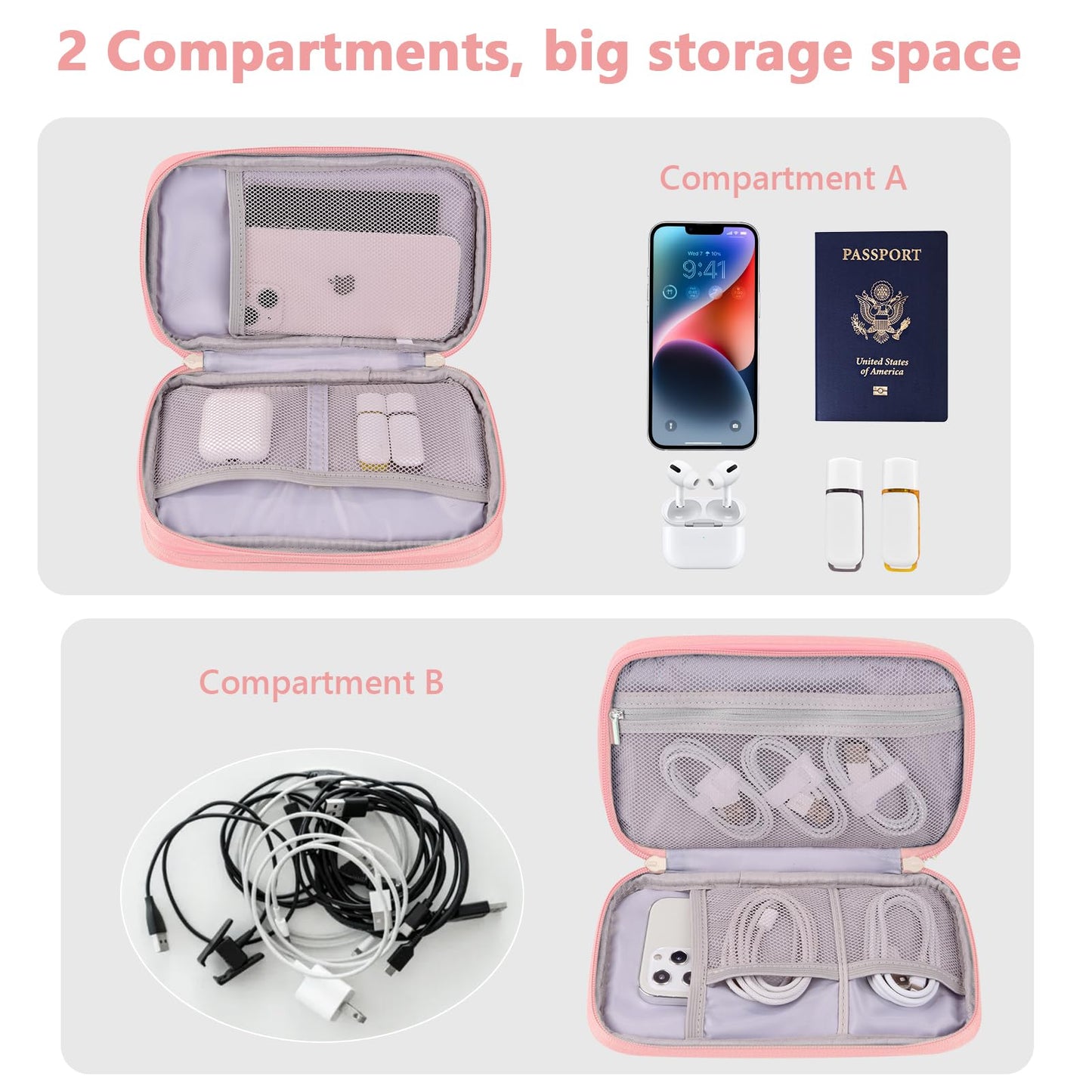 DDgro Travel Accessories Organizer Electronics Pouch for Keeping Certificates Charger/Power Bank/Cables/Mouse/Earphone (Medium, Black)