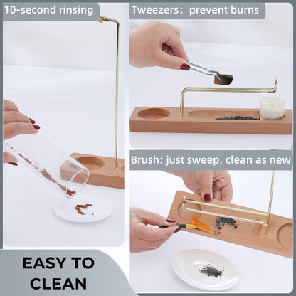 CrysDeco 3 in 1 Incense Holder for Burning Insence-Stick & Palo Santo & Sage Sticks, Hanging Upside Down Incense Stick Burner with Glass Ash Catcher, Lasting Burning Palo Santo Sage Burner for Altar